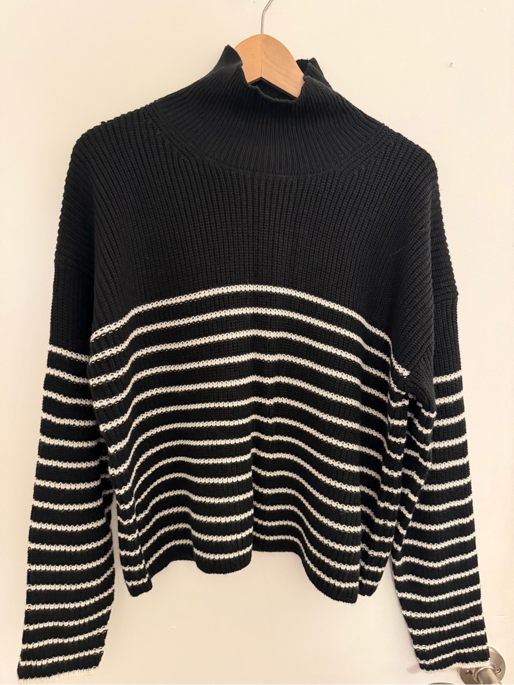 Truth Black and White Striped Mock Neck Sweater